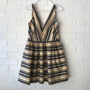 J. Crew Black & Gold V Neck Striped Dress